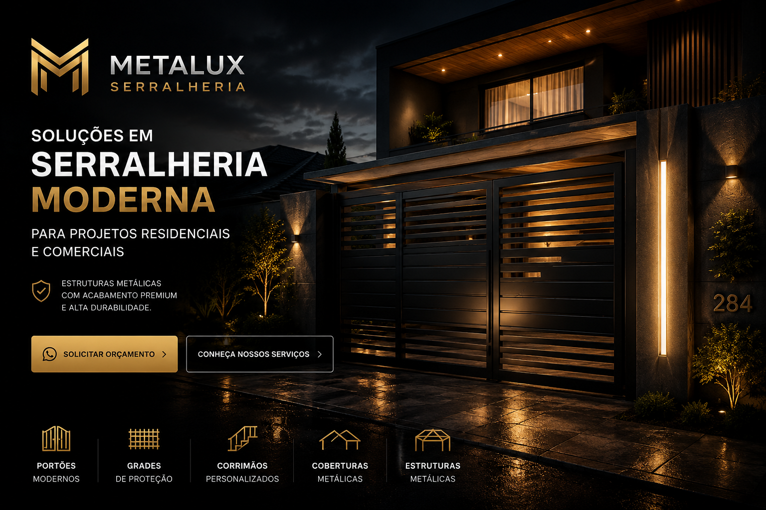 Metalux Serralheria - Fachada moderna com portão metálico